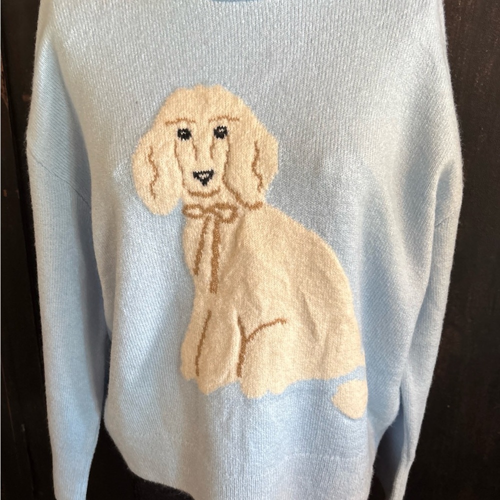 Anthropologie POODLE Maeve DOG ICON sweater light blue crew neck Pullover M NWT - Picture 11 of 14